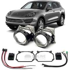 Линзы для фар Porsche Cayenne (958) дорестайл [2010-2014] (обманки в комплекте) для замены на светодиодные Би-ЛЕД модули
