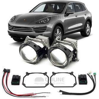 Линзы для фар Porsche Cayenne (958) дорестайл [2010-2014] (обманки в комплекте) для замены на светодиодные Би-ЛЕД модули