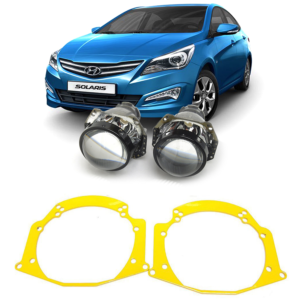 Установка светодиодных линз на Хендай Солярис (Hyundai Solaris) полировка фар в Москве